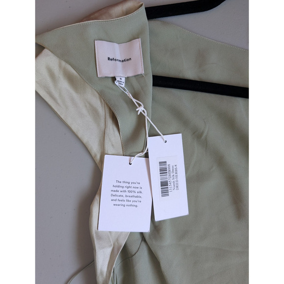 NWD Reformation Niamh Silk Dress Size 8 Dried Herbs Open Back #4B501 - Picture 13 of 16